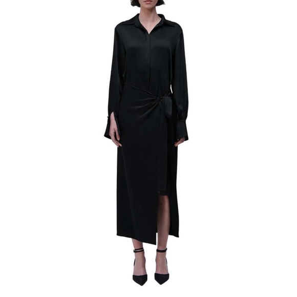 NEW JONATHAN SIMKHAI samba long sleeve draped satin dress in black Size 0 NWT - Picture 1 of 8